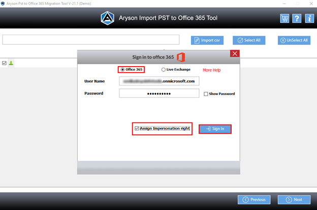 Aryson PST to Office 365 import tool