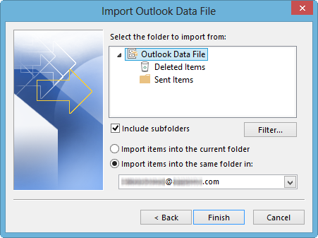 Browse to select the PST file you intend to import and click Next