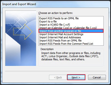 Select Import from another program or file and click Next