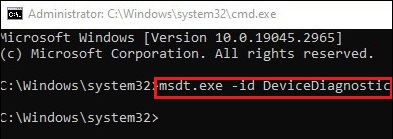 launch device diagnostics via cmd