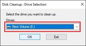 select volume to be cleaned