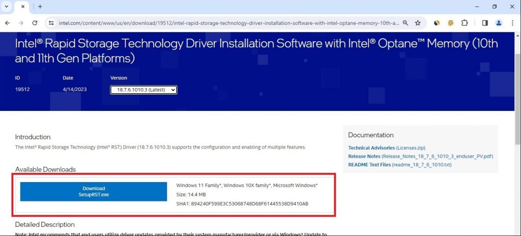 download and update the Intel(R) Rapid Storage Technology drivers to resolve the storport.sys blue screen error