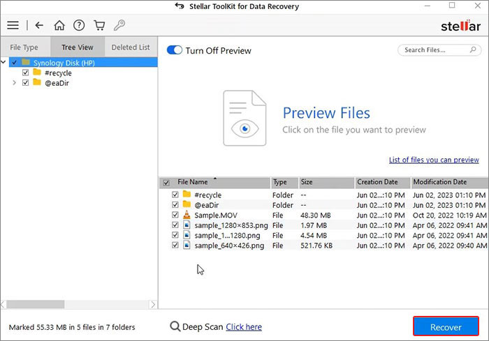 select files to recover