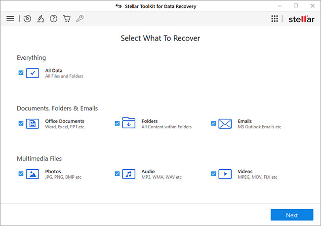 stellar toolkit for data recovery select data type