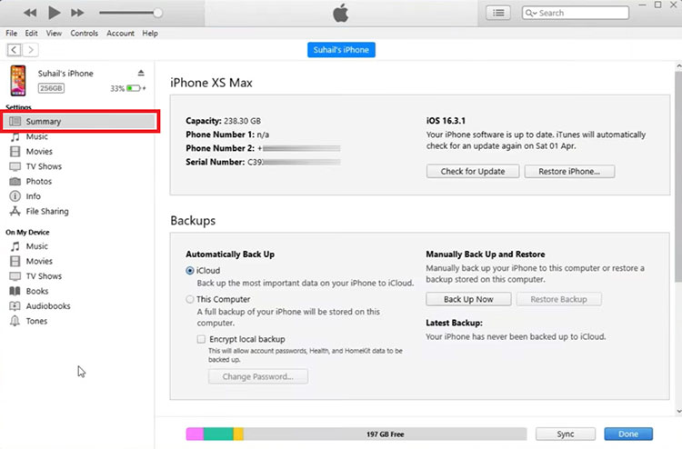 1 back iphone data to itunes