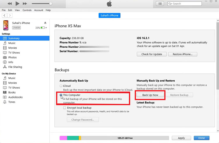 2 back iphone data to itunes