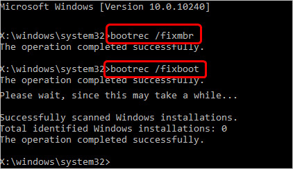 execute the bootrec commands to fix the startup repair couldn't repair your pc error
