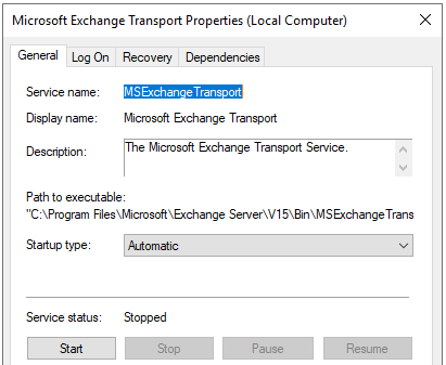 MS Exchange Transport Properties