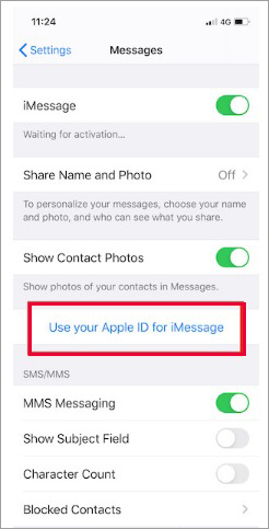Use apple ID for iMessage.
