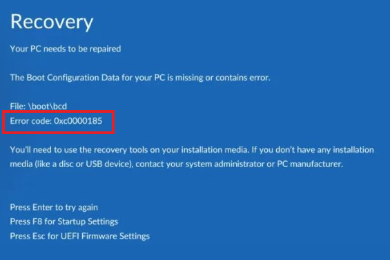 0xc0000185 error on windows pc