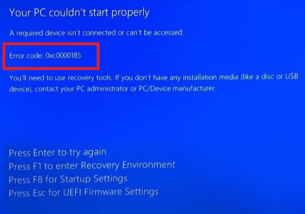 0xc0000185 error message on Windows PC