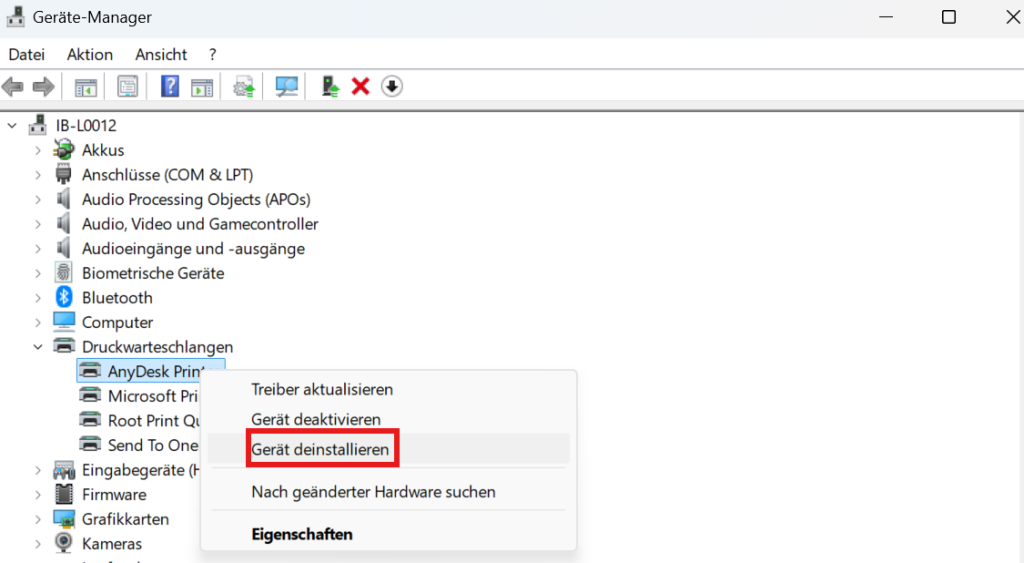 Geraet deinstallieren