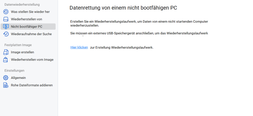 erstellung von wiederherstellungslaufwerk