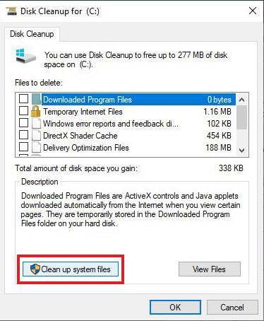 click on clean up system files