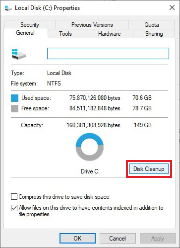 click on disk cleanup