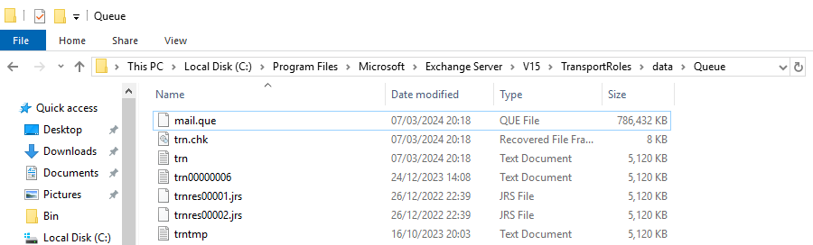 queue file in Exchange Server 2019