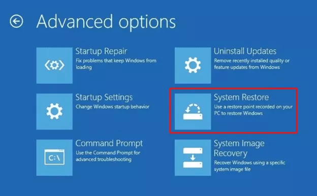 perform system restore to fix the 0xc0000185 error 