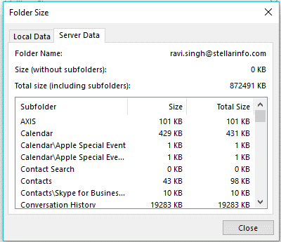You can view your current mailbox size by clicking on the ‘View Mailbox Size button