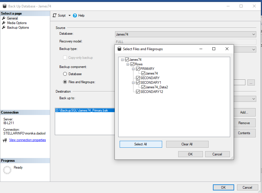 Select the Files and filegroups option