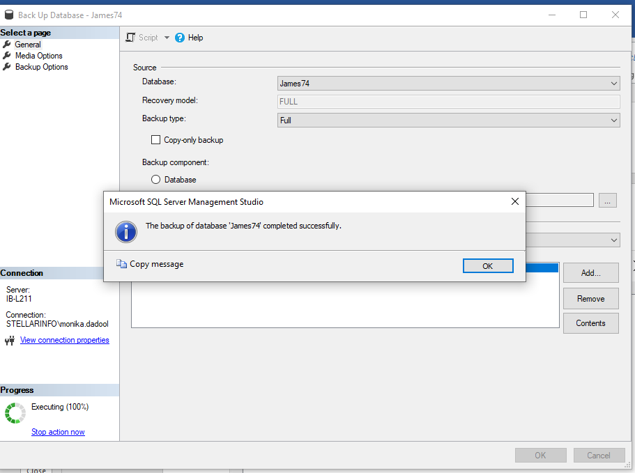 Database Backup completed successfully