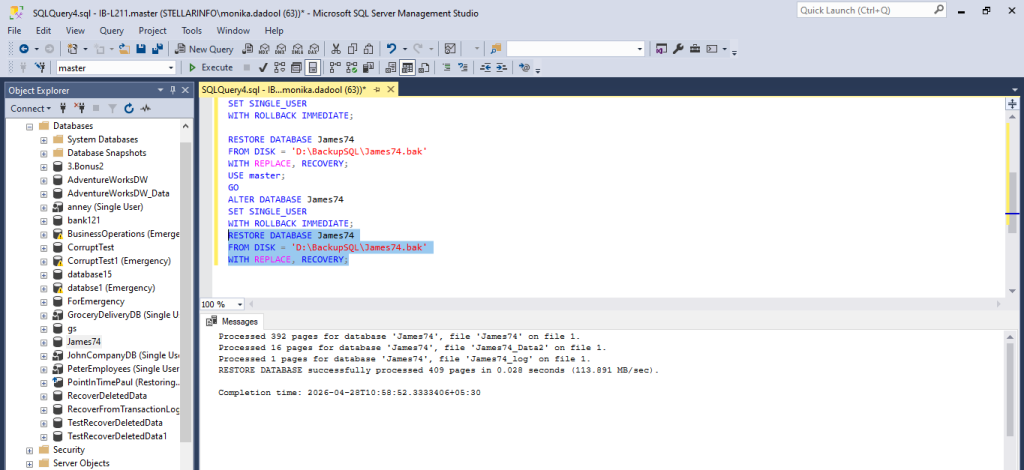 restore the entire database from the .bak file