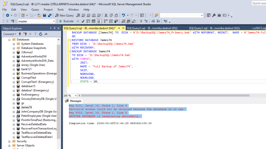 restore failed errors