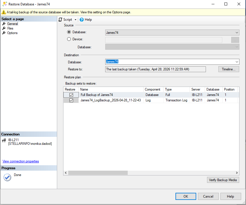 select the required database in the Source