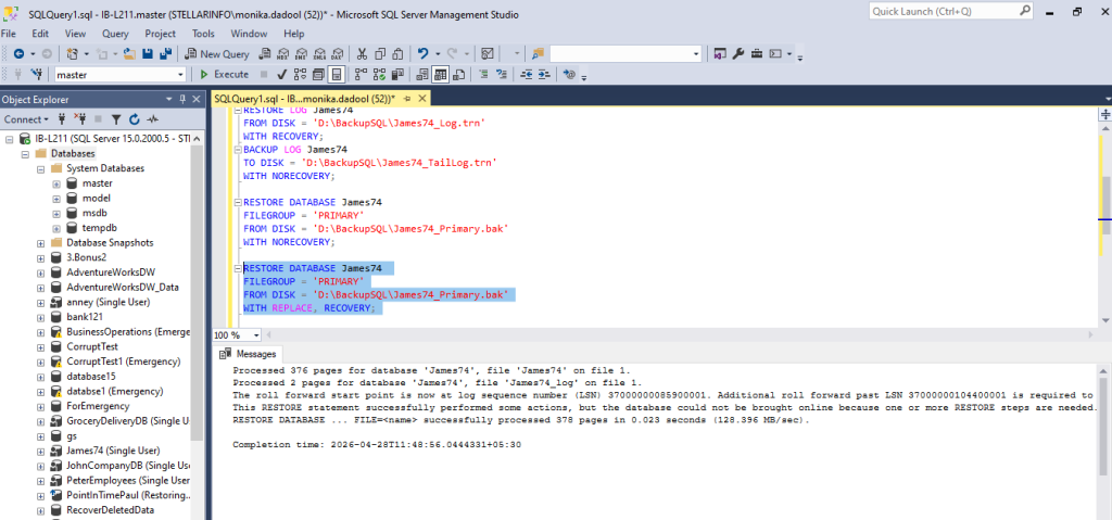Restore Specific File Groups from Backup