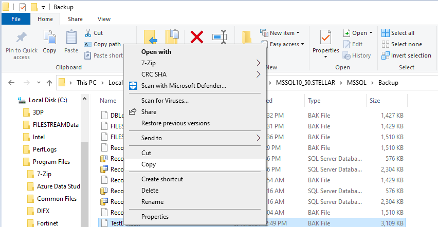 backup file location and copy