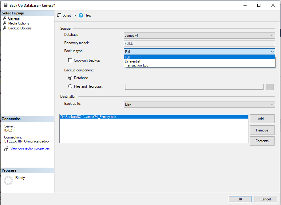 Select Backup type full