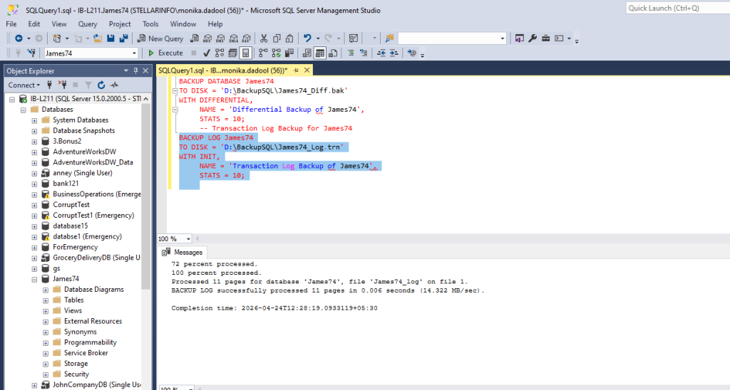 create the transaction log backup