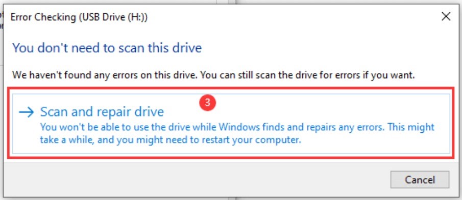 Click Scan and repair drive to look for errors on your SD card