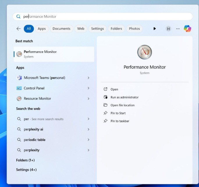 Type Performance Monitor in the search bar