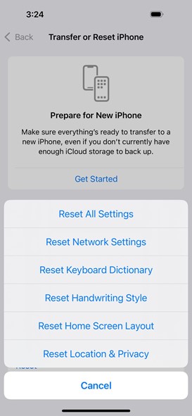 Reset Location & Privacy