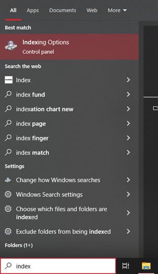Click on Indexing Options