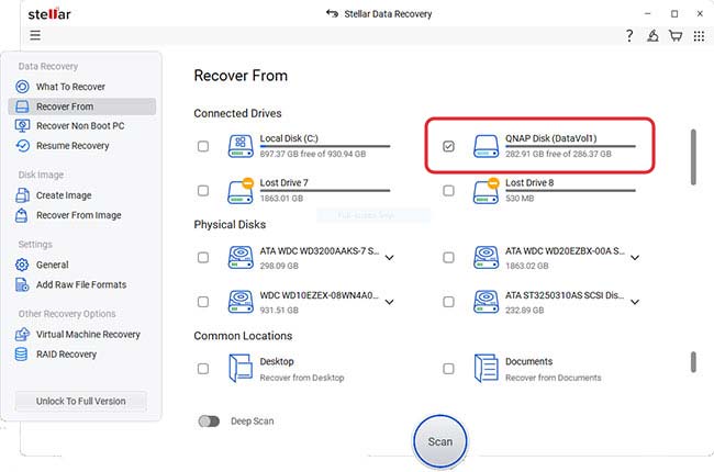 Choose QNAP NAS drive under the Connected Drives section