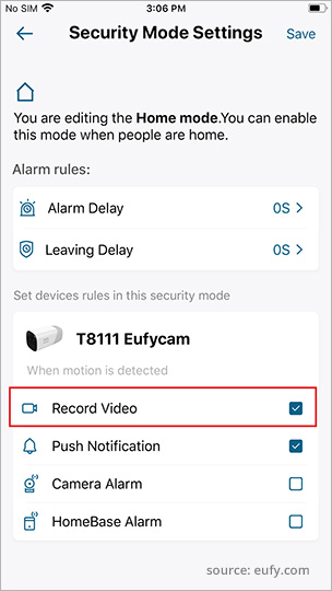 Eufy camera enable record video