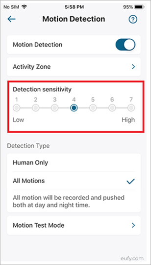 Eufy camera sensitivity setting 1
