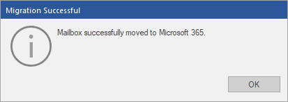 Migration Successful dialog box