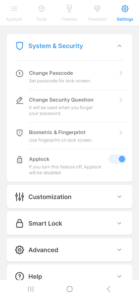 APP LOCK SETTINGS 