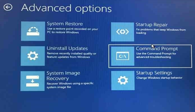 Advanced options menu