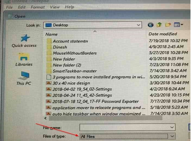 change the type of files to All Files