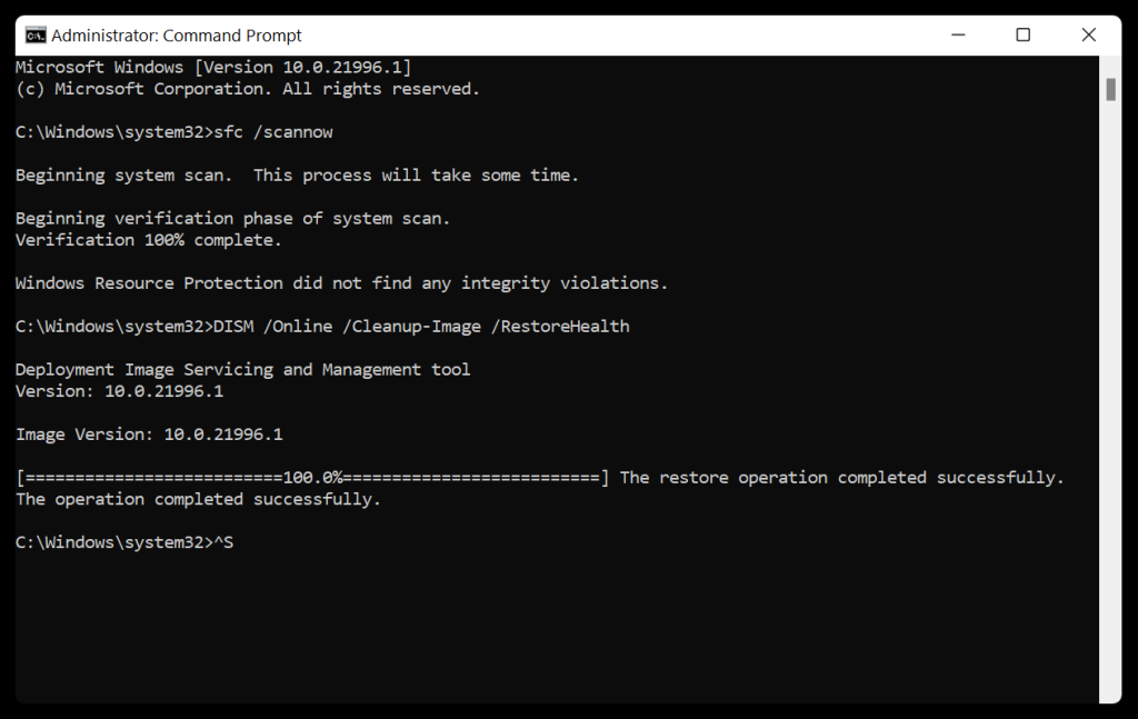 use this command DISM /Online /Cleanup-Image /RestoreHealth on Run as administrator