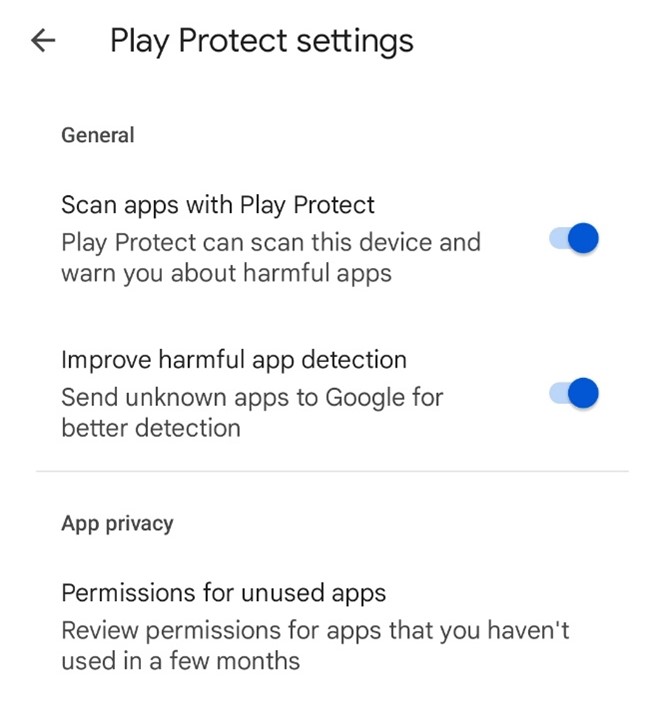 Play Protect settings
