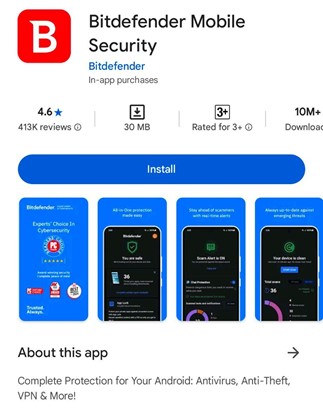 Bitdefender Mobile Security antivirus app