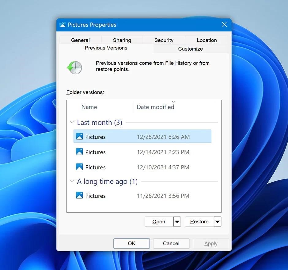 Click Restore