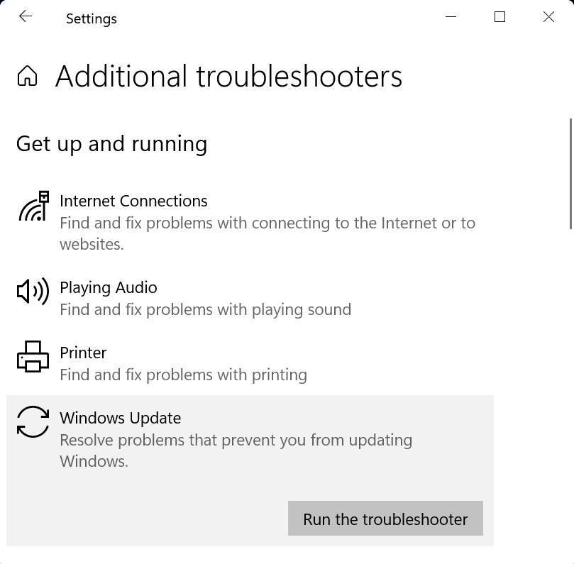 Click Run the troubleshooter