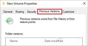 Go to the Previous Versions tab