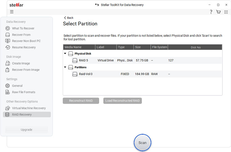 select the partition from which you want to recover data