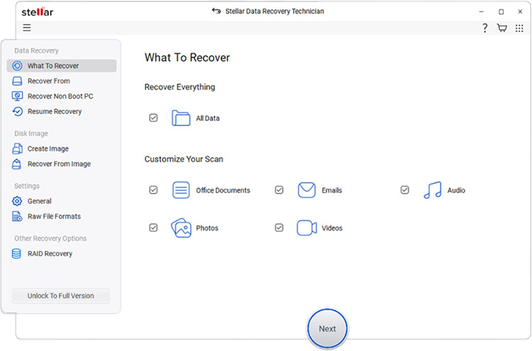 select the type of data you want to recover